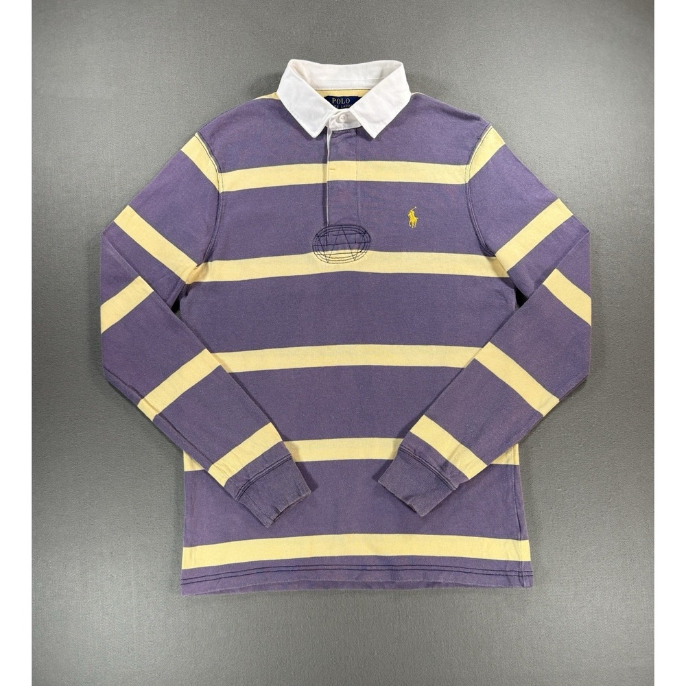 Mens Polo Ralph Lauren Long Sleeve Striped Rugby Purple Yellow Size S Custom Fit